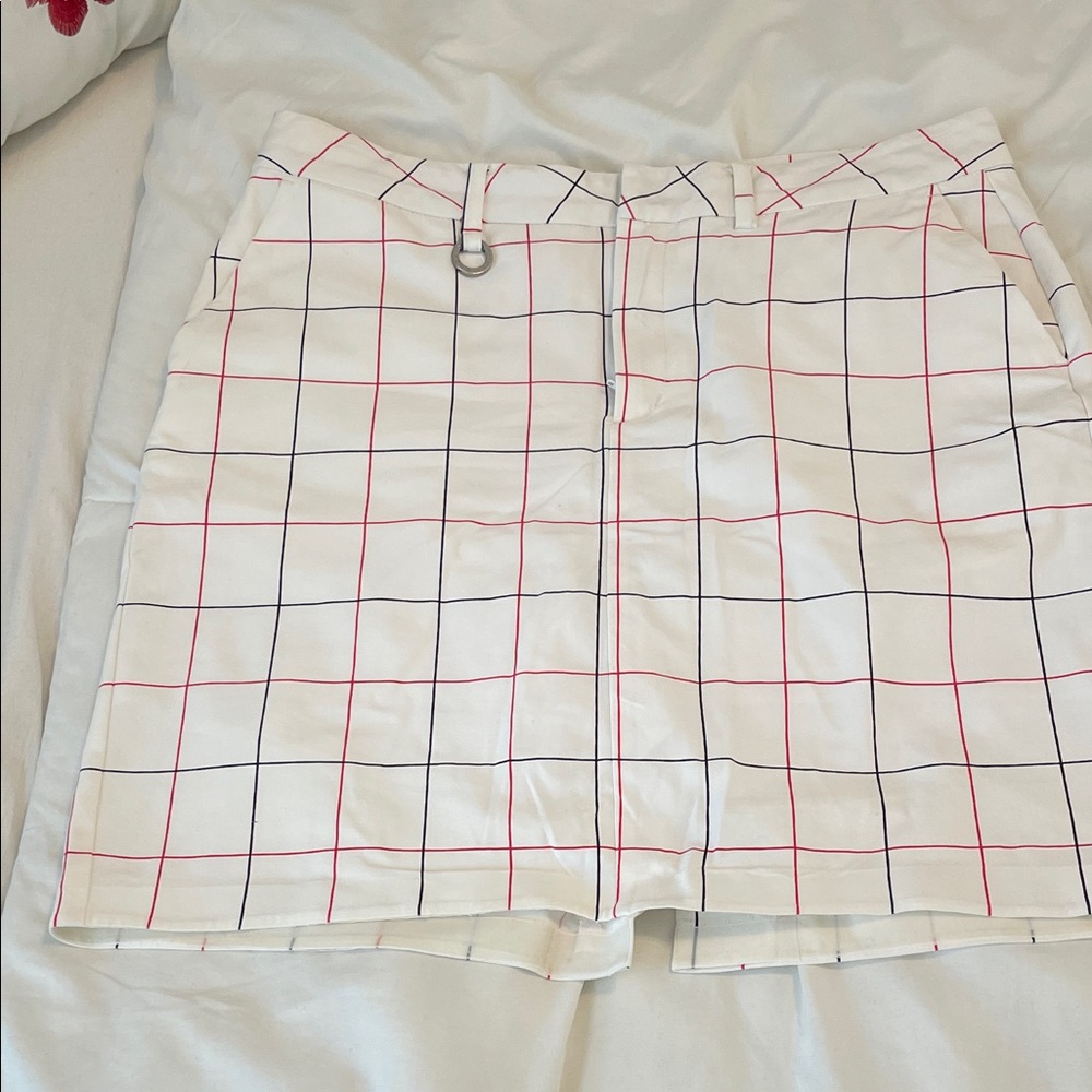 White Grid Active Wear Golf Skort Skirt  Red and Navy Checks